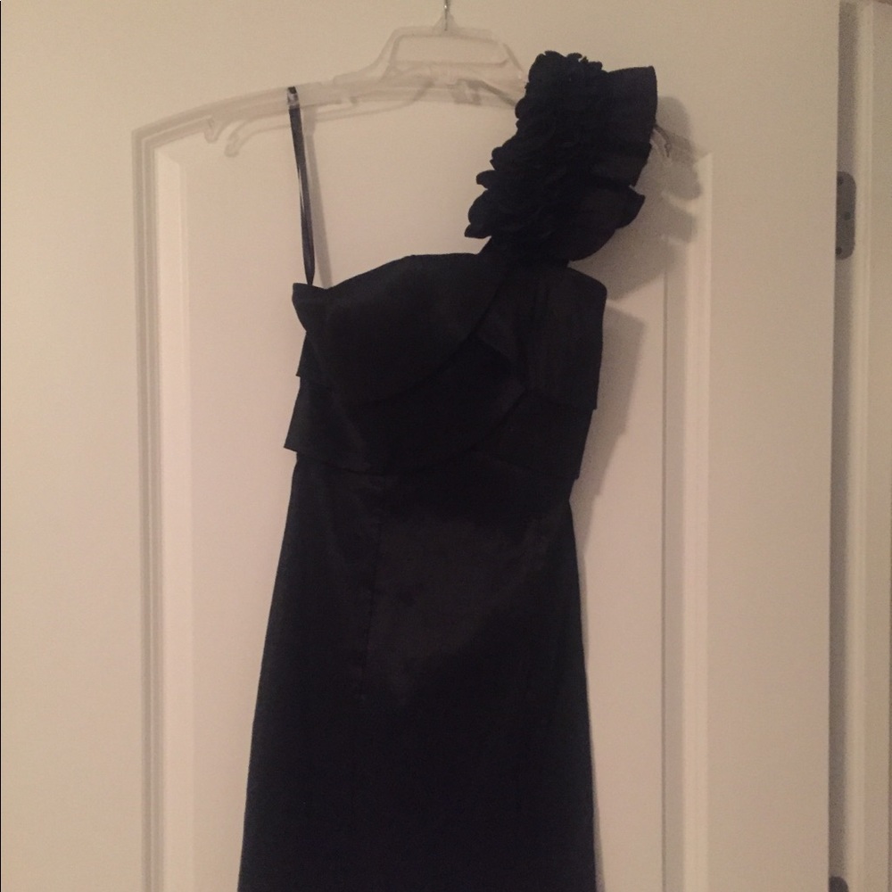 Black ruffle one shoulder cocktail dress
